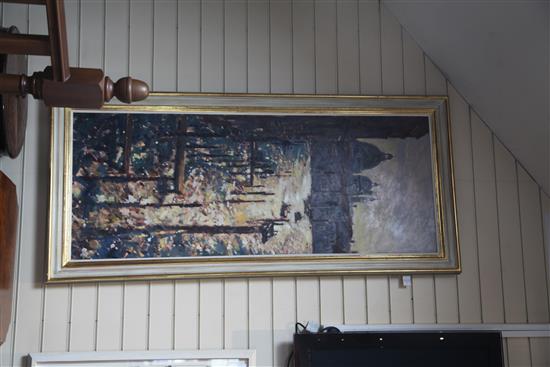 § Bruce Yardley (1962-) Grand Canal, Silver & Gold 60 x 24in.